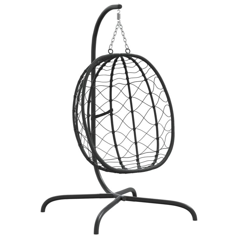 Hangstoel – Hangstoel met Standaard – Egg Chair – Hangmand – Schommelstoel – Kunststof Rattan – Stalen Frame – Incl. Creme-wit Kussen – Max. Belastbaar 150 kg