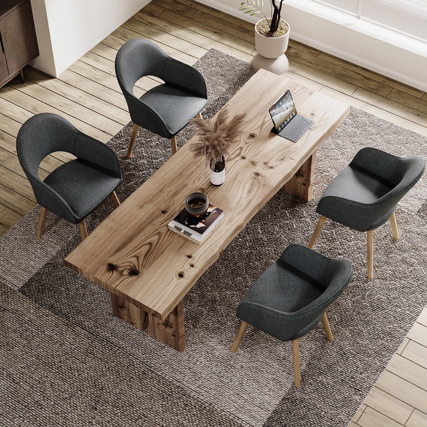 Eetkamerstoel – Kuipstoel – Stoel – Keukenstoel – Fauteuil – Set Van 2 – Polyester Bekleding – Houten Poten – Half Moon Rugleuning
