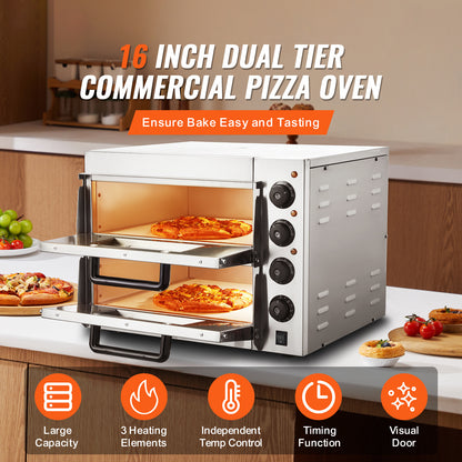 Pizzaoven – Elektrische Oven – Tafelmodel – Pizza Maker – Pizza Grill – RVS Materiaal – Geschikt Voor 16 Inch Pizza’s