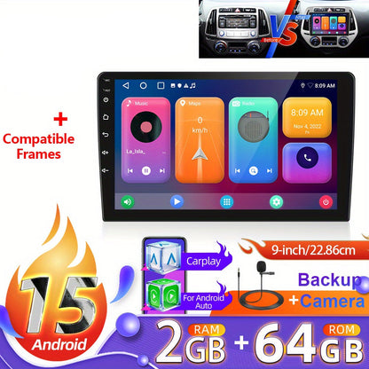 Android 15 Autoradio Hyundai i20 – Multimedia Systeem – Navigatie Radio – Touchscreen Headunit – AHD Achteruitrijcamera Met Microfoon – 9 Inch HD Scherm – Draadloze CarPlay & Android Auto