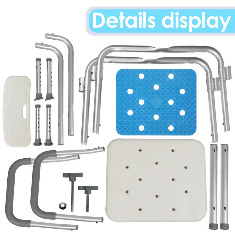 Shower Chair with Armrests and Backrest, Shower Stool for Elderly, Removable Shower Chair, Height Adjustable Shower Seat, 41-53.5 cm, Load 136 kg, with Rubber Anti-Slip Cover, Shower Stool, Anti-Slip Stool, Suitable for Elder