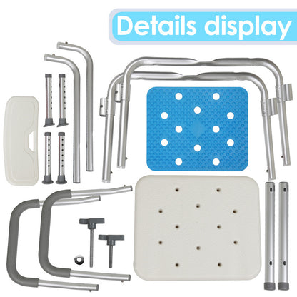 Shower Chair with Armrests and Backrest, Shower Stool for Elderly, Removable Shower Chair, Height Adjustable Shower Seat, 41-53.5 cm, Load 136 kg, with Rubber Anti-Slip Cover, Shower Stool, Anti-Slip Stool, Suitable for Elder