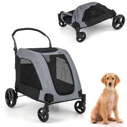 Hondenwagen – Hondentrolley – Hondenbuggy – Draagwagen Voor Honden – Huisdier Trolley – Geschikt Tot 60 kg – Opvouwbaar Met Voordeur En Verstelbare Hendel – Grijs