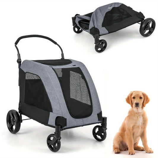 Hondenwagen – Hondentrolley – Hondenbuggy – Draagwagen Voor Honden – Huisdier Trolley – Geschikt Tot 60 kg – Opvouwbaar Met Voordeur En Verstelbare Hendel – Grijs