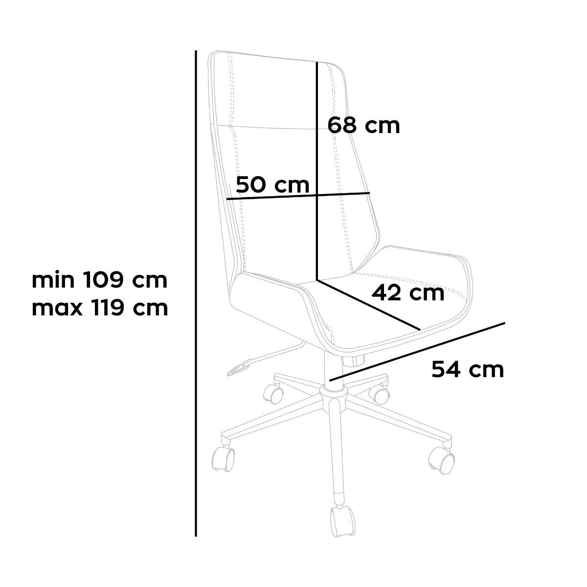Bureaustoel – Kantoorstoel – Draaistoel – Executive Chair – Bureaustoelen – Wit Kunstleer – Parawood Frame – Verstelbare Zithoogte 109-119 cm – 360° Draaibaar