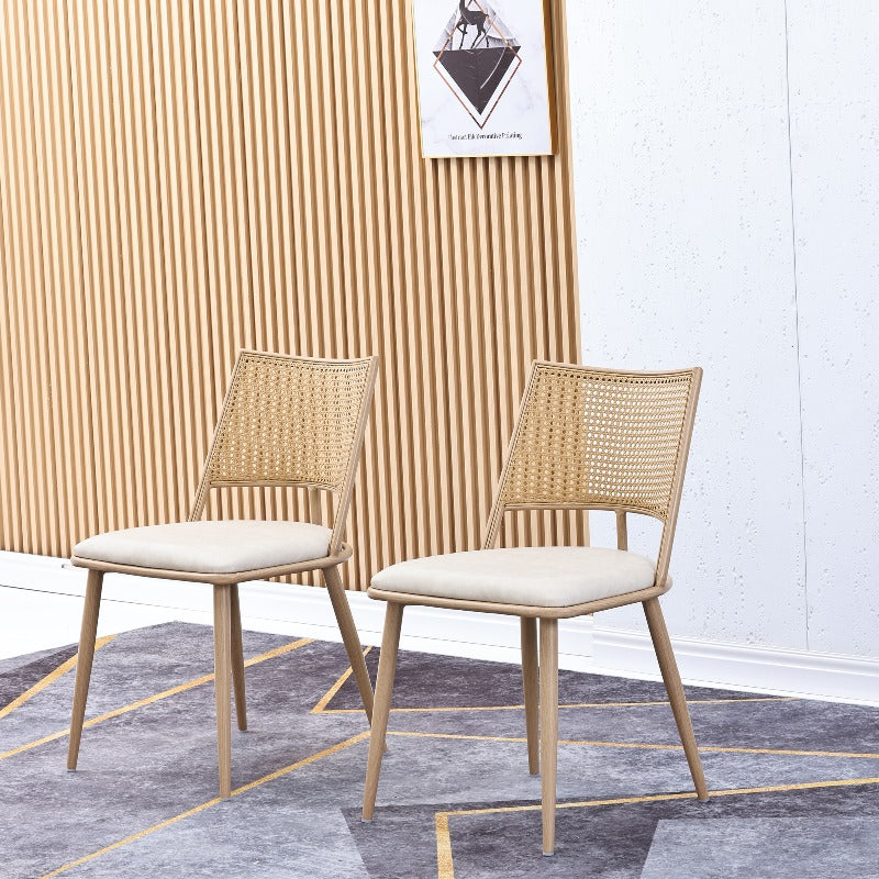 PU Stoel Rattan Stoel – Fauteuil – Accentstoel – Woonkamerstoel – Slaapkamerstoel – Modern Design – Comfortabele Beige Zitting