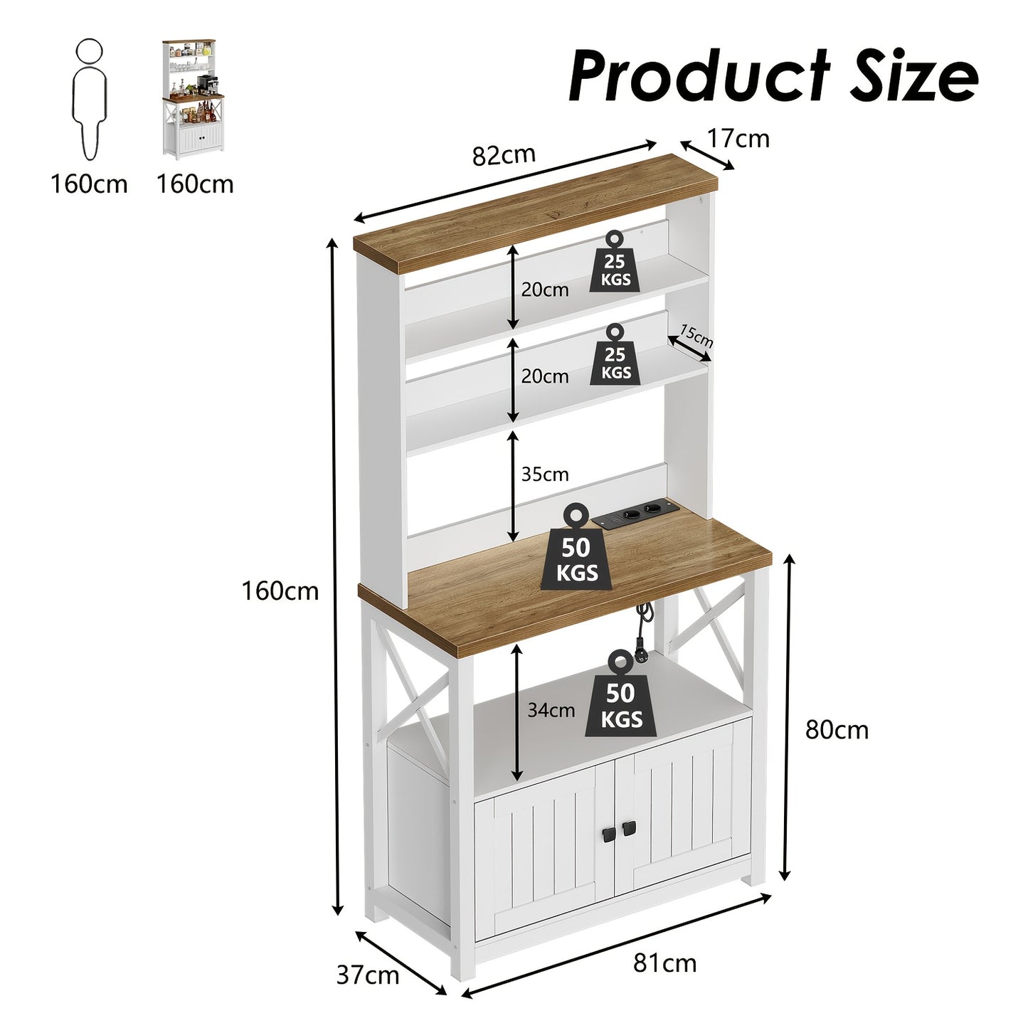 Keukenkast – Opbergkast – Buffetkast – Keukenonderkast – Keukenrek – Wit – 160x81x37 cm – Duurzaam Hout