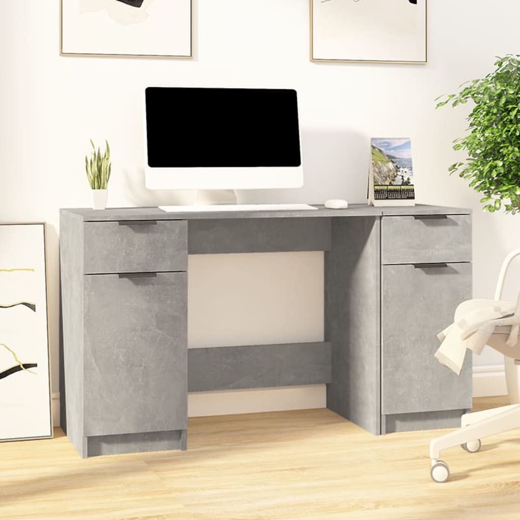 Bureau – Schrijftafel – Werkplekmeubel – Kantoortafel – Betongrijs – Stevig Hardhout – Ruime Opbergruimte