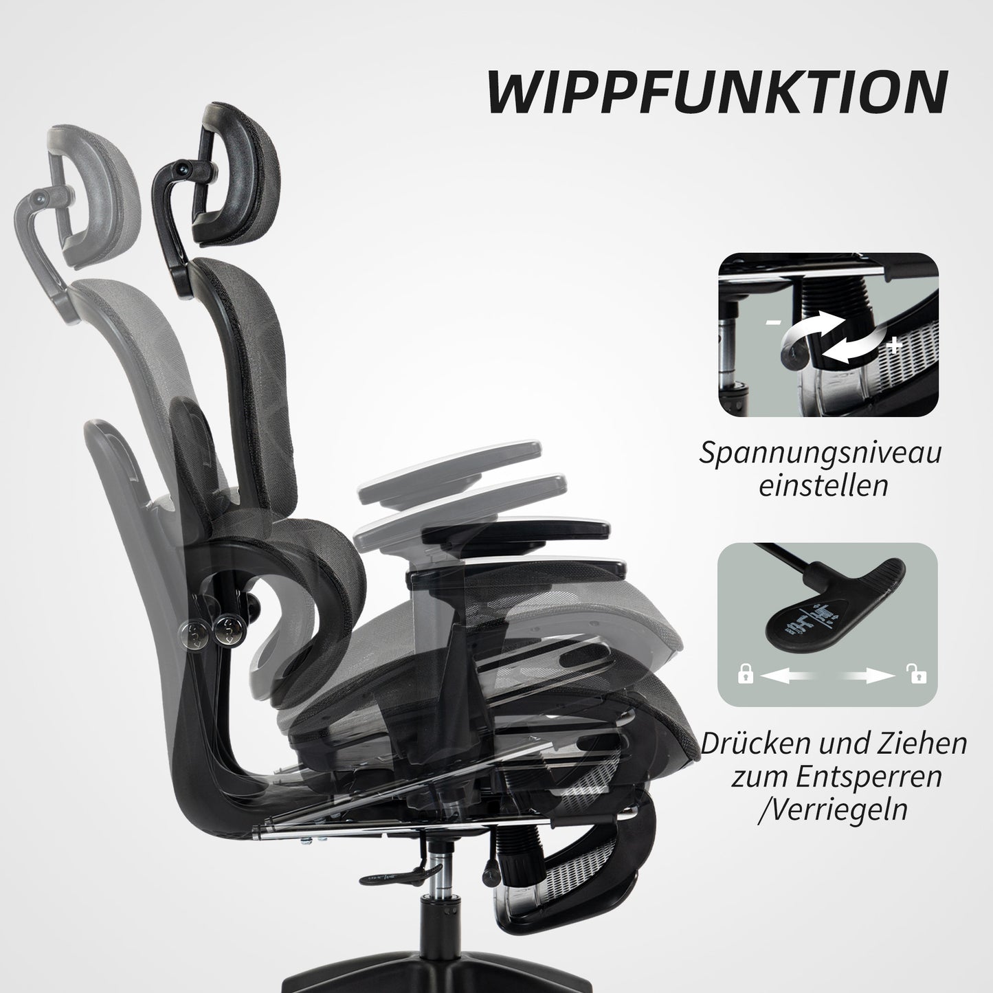 Bureaustoel – Ergonomische Stoel – Office Chair – Draaistoel – Kantoorstoel – Verstelbare Hoofdsteun & Armleuningen – Mesh Bekleding Met Voetensteun