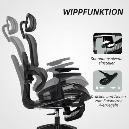Bureaustoel – Ergonomische Stoel – Office Chair – Draaistoel – Kantoorstoel – Verstelbare Hoofdsteun & Armleuningen – Mesh Bekleding Met Voetensteun