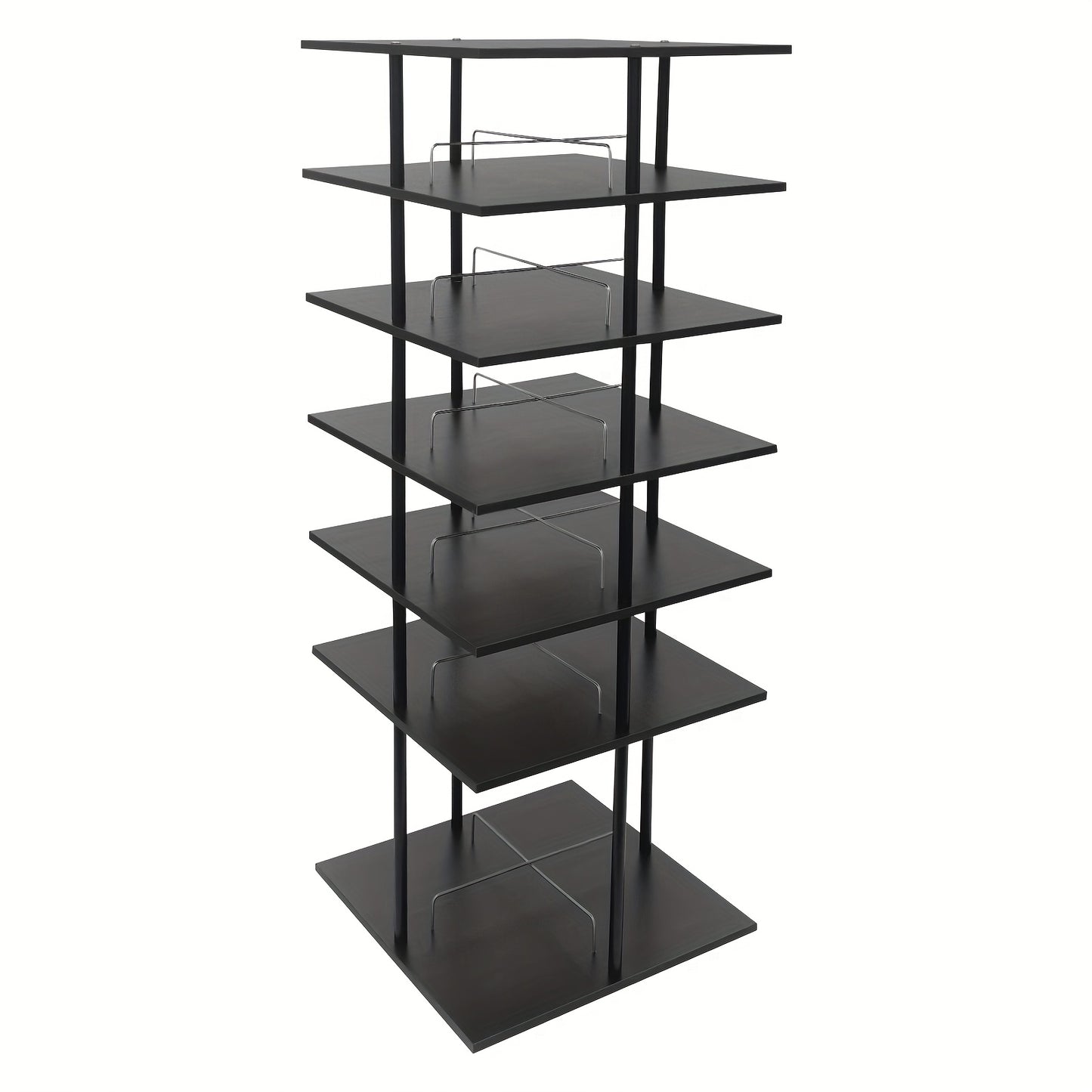Schoenenrek – Schoenenkast – Schoenenopberger – Schoenenrek Hout – Schoenenrek Metaal – 6 Lagen – 360° Draaibaar – 57x57x155 cm – Zwart