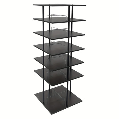 Schoenenrek – Schoenenkast – Schoenenopberger – Schoenenrek Hout – Schoenenrek Metaal – 6 Lagen – 360° Draaibaar – 57x57x155 cm – Zwart