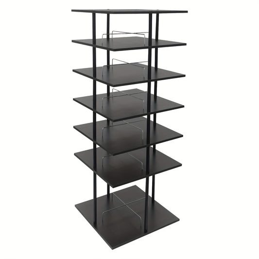 Schoenenrek – Schoenenkast – Schoenenopberger – Schoenenrek Hout – Schoenenrek Metaal – 6 Lagen – 360° Draaibaar – 57x57x155 cm – Zwart