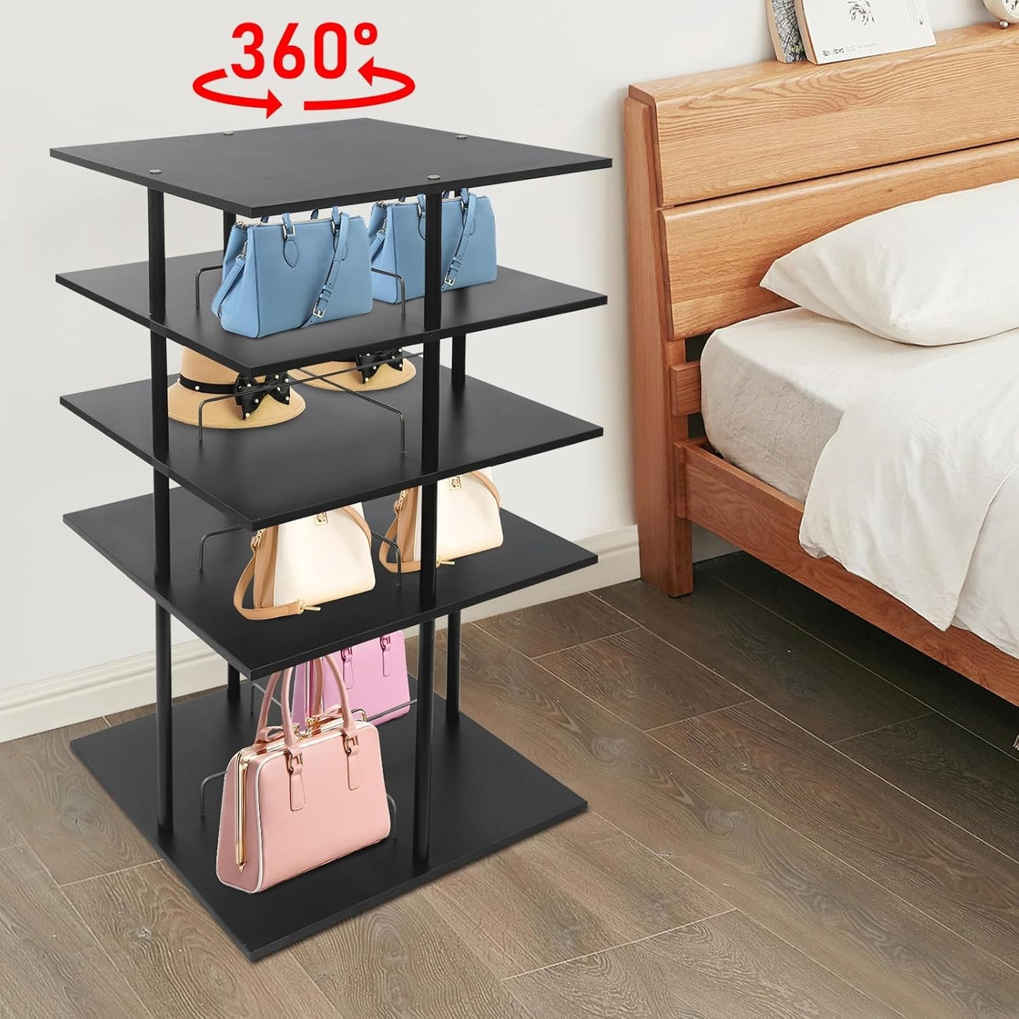 Draaibaar Schoenenrek – Schoenenkast Toren – Schoenendisplay – Schoenopberger – Schoenenrek 4-Lagen – 360° Draaibaar Design – Stevig Metaal Zwart