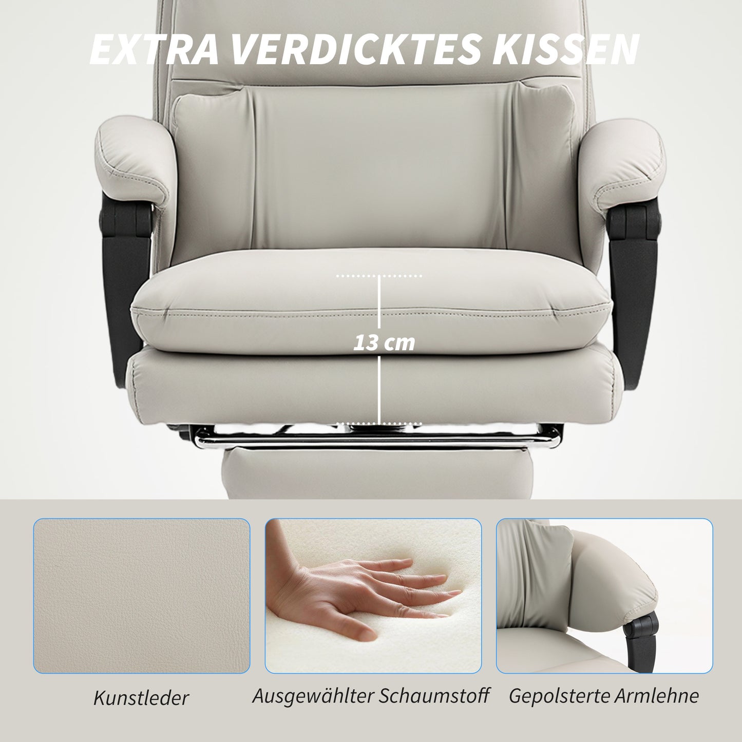 Bureaustoel – Office Chair – Kantoorstoel – Computerstoel – Gamestoel – Verstelbare Hoogte – Kunstleren Bekleding Lichtgrijs
