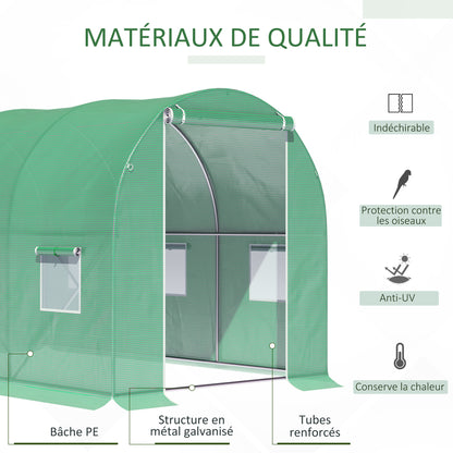 Tuin Kas Tunnel Kas Kweekkas Glazen Tuinkas Groentekas – 6 m² Oppervlakte – Verstevigd Buisframe Met Ritsdeur en 6 Ophoogbare Ventilatieraampjes – Groen