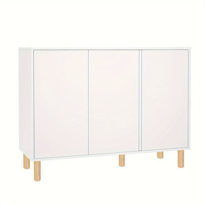 Opbergkast – Kast – Dressoir – Buffetkast – Vitrinekast – Wit met Houten Poten – Vrijstaand – Verstelbare Planken