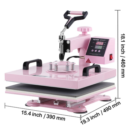 Warmtepers – Heat Transfer Machine – Persmachine – Transferpers – T-Shirt Pers – 5-in-1 Multifunctioneel – 15x15 Inch Verwarmingsplaat – Digitale Temperatuurregeling – Roze