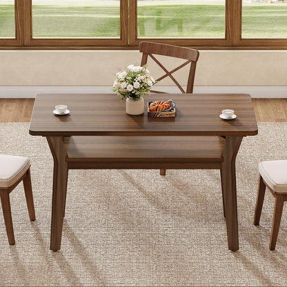 47-inch-modern-farmhouse-dining-table-for-4-with-2-tier-storage---solid-wood-legs--engineered-wood-top-walnut-large-rectangle-kitchen-table-for-dining-room--living-room-easy-assembly-required-space-saving-design-with-lower-shelf-contemporary-s