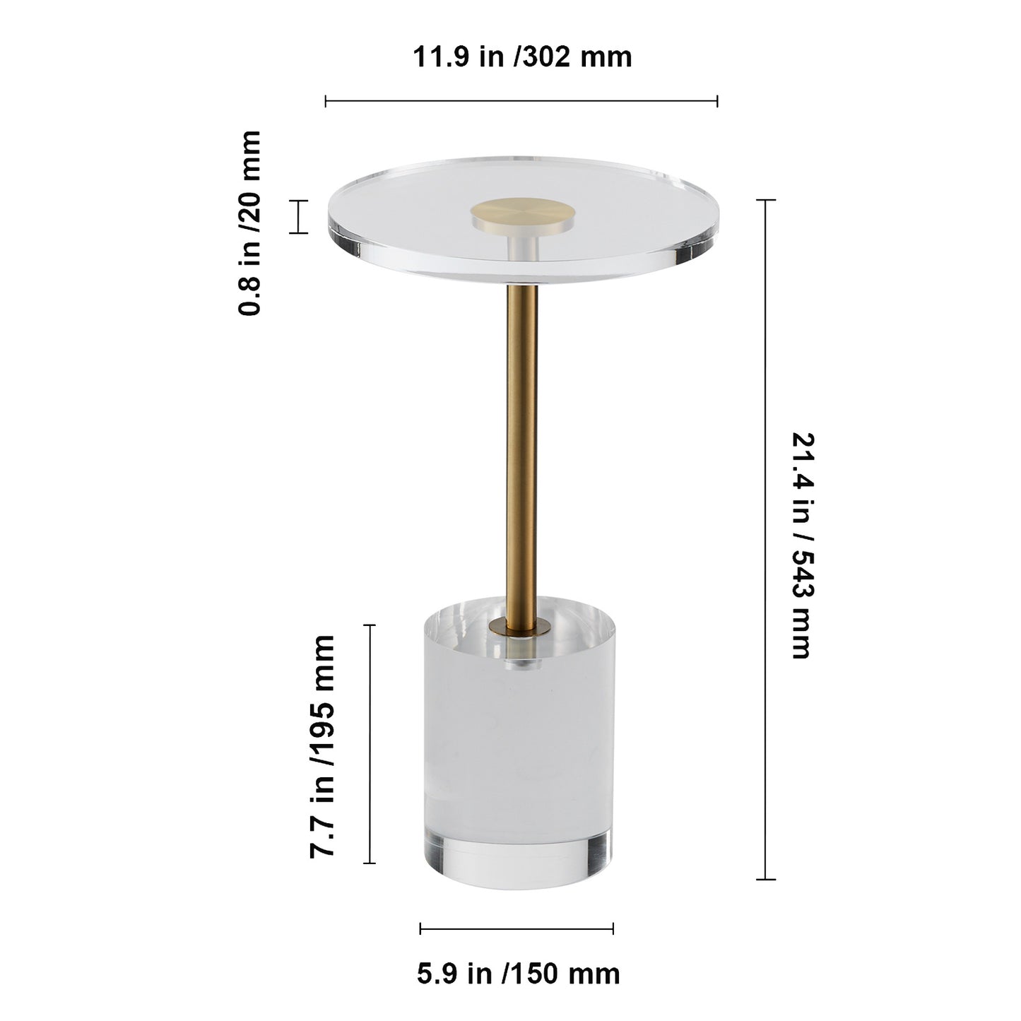 Acryl Bijzettafel – Transparante Tafeltje – Ronde Side Table – Salontafel – Nachtkastje – Stevig Acryl Blad – 30 cm Diameter – 54 cm Hoog
