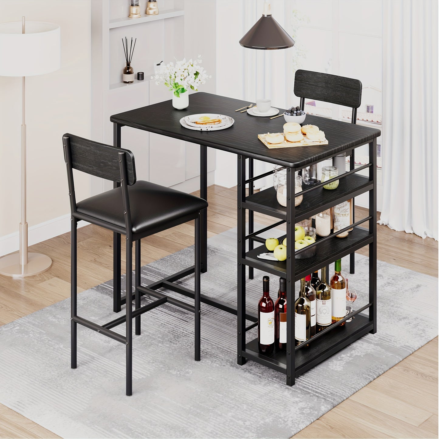 Eettafelset – Eettafel – Keukentafel – Eethoek – Barset – Compact Ontwerp – Ruimtebesparend Zwart