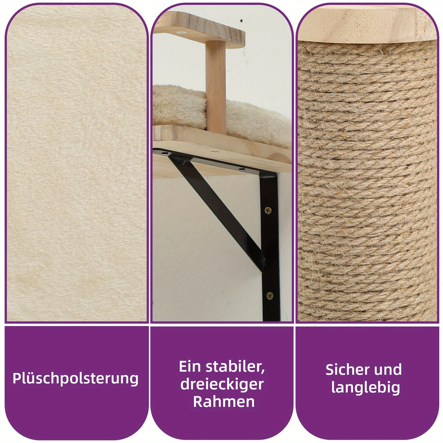 Krabpaal – Kattenboom – Kattenhuis – Klimframe – Kattenmeubel – Houten 6-delige Klimset – Anti-Kantel Ontwerp – Inclusief Hangmat en Kattenbedden