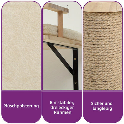 Krabpaal – Kattenboom – Kattenhuis – Klimframe – Kattenmeubel – Houten 6-delige Klimset – Anti-Kantel Ontwerp – Inclusief Hangmat en Kattenbedden
