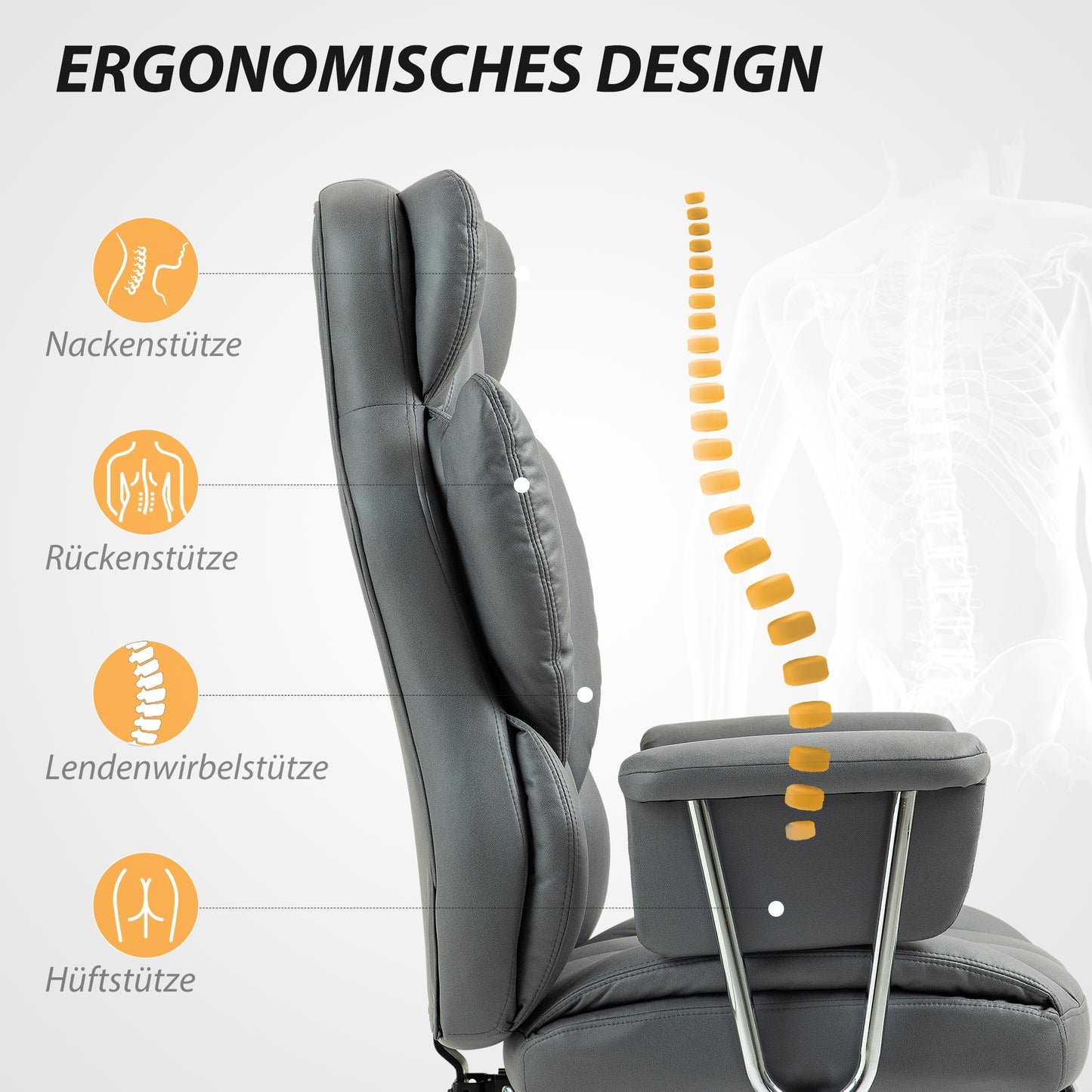 Bureaustoel – Ergonomische Stoel – Office Chair – Draaistoel – Bureau Stoel – Verstelbare Rugleuning – Uitschuifbare Voetensteun – Lichtgrijs – Max 120 kg