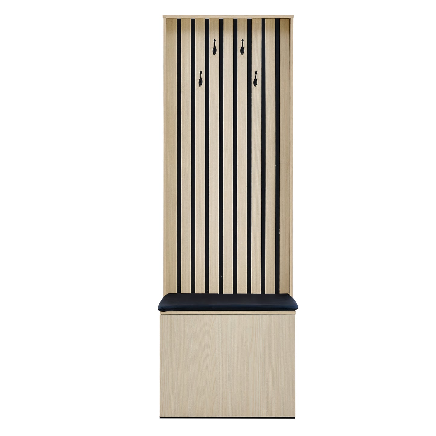 BTM Hallway Coat Rack, Coat Panel with Bench and Storage Space, Wood-Look Coat Furniture with 4 Hooks and Soft Cushion, Modern Design, 179.5 cm