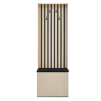 BTM Hallway Coat Rack, Coat Panel with Bench and Storage Space, Wood-Look Coat Furniture with 4 Hooks and Soft Cushion, Modern Design, 179.5 cm
