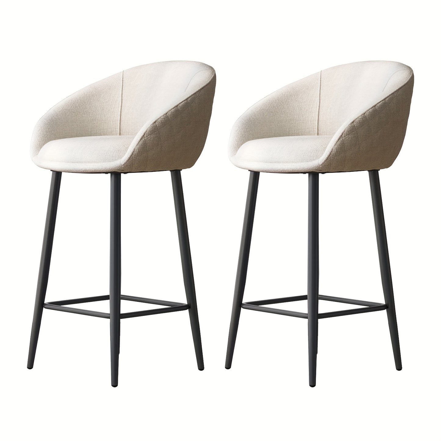 Barkrukken – Barkruk Set – Barstoel – Keukenkruk – Counterkruk – Set Van 2 – Stevige Constructie – Comfortabele Gevoerde Zitting – Lichtbeige Armlos – Minimalistisch Design