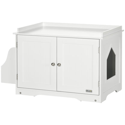 kattenbakhuis – kattenbakhuisje – kattentoilet – kattenbakmeubel – kattenbakkast – wit MDF hout – verstelbare binnenschot 86x48x52 cm