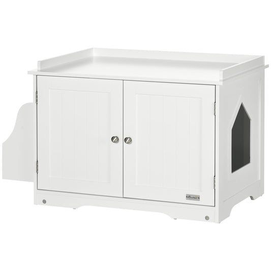 kattenbakhuis – kattenbakhuisje – kattentoilet – kattenbakmeubel – kattenbakkast – wit MDF hout – verstelbare binnenschot 86x48x52 cm