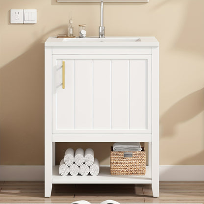 Badkamermeubel Enkele Waskom – Wastafelmeubel – Wastafelkast – Wasbakmeubel – Badkamerkast – 60 cm Compact – Keramische Waskom - Wit