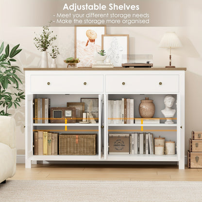 Kast – Opbergkast – Ladekast – Dressoir – Kastenmeubel – Verstelbare Planken – Stevig Hout – Wit Met Gouden Accenten