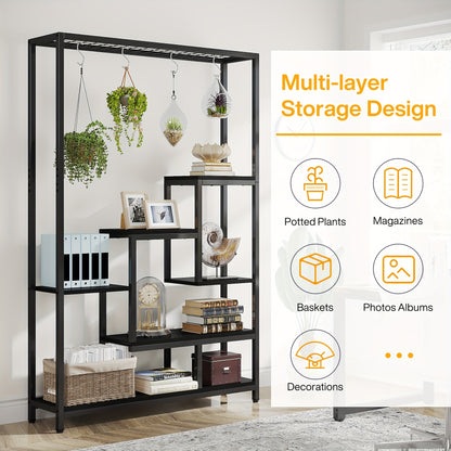 5-Laags Hoge Plantenstandaard – Plankrek – Bloemenrek – Displayrek – Stellingkast – Metaal Zwart – Inclusief Ophanghaken – 180 cm Hoog