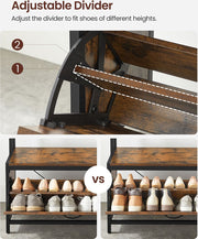 Vasagle Coat rack with shoe cabinet - coat rack with bench - clothes rack - shoe rack - 9 hooks - top shelf - for hall - bedroom - industrial design - vintage brown - Black