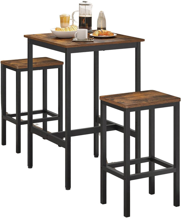 Bartafel met barstoelen - bruin met zwart - bartafel keuken - bartafel buiten - bartafels - bar tafel - bartafel met barkrukken