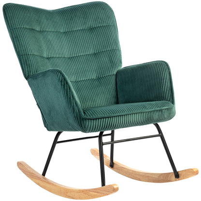 Schommelstoel – Rocking Chair – Schommelstoel Kinderkamer – Lounge Stoel – Relaxstoel – Donkergroen – Beukenhouten Frame – Comfortabele Stoffering – Max. 120 kg Belastbaar