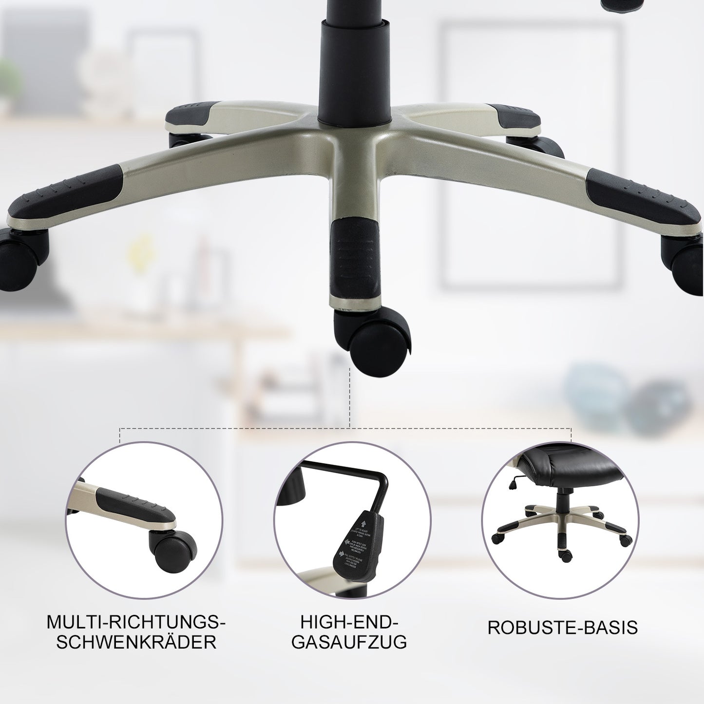 Bureaustoel – Office Chair – Ergonomische Stoel – Draaistoel – Desk Chair – Met Schommelfunctie – Zwart Kunstleer – Metalen Frame – Hoge Rugleuning – 70x58x114–124 cm