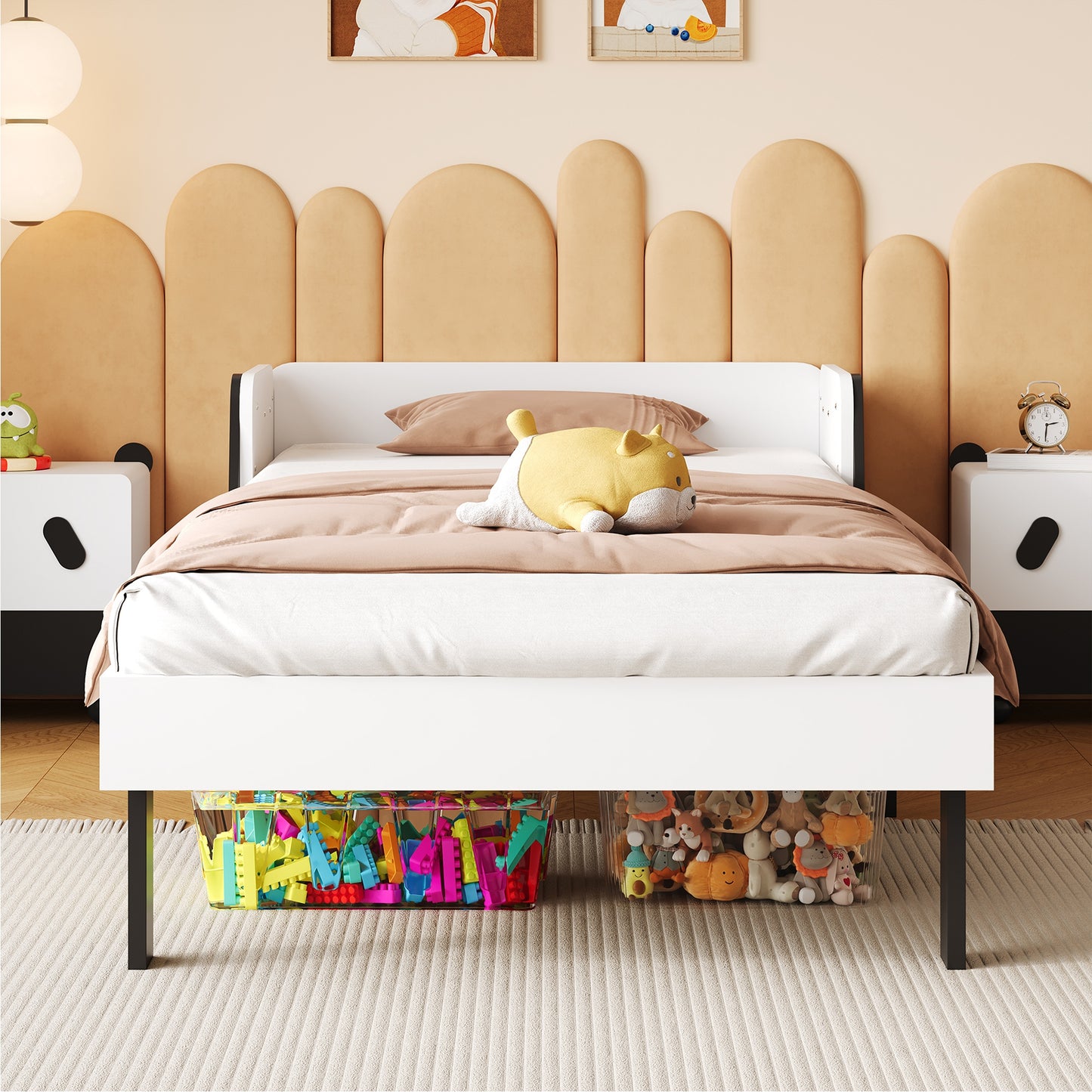 Eenpersoonsbed – Kinderbed – Jongensbed – Meisjesbed – Enkelbed – Compact Design – Massief Dennenhout – 90x200 cm – Hondenkop Hoofdbord – Orthopedische Lattenbodem – Wit