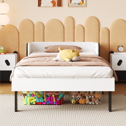 Eenpersoonsbed – Kinderbed – Jongensbed – Meisjesbed – Enkelbed – Compact Design – Massief Dennenhout – 90x200 cm – Hondenkop Hoofdbord – Orthopedische Lattenbodem – Wit