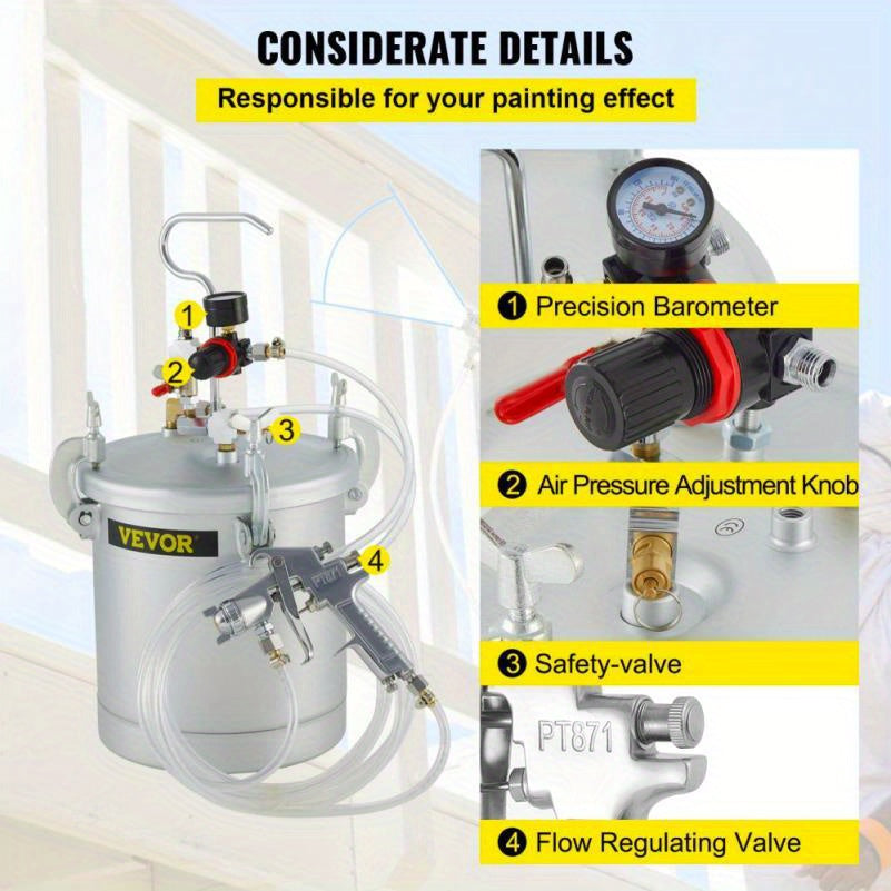 Verfdrukpot – Verfspuit – Drukvat – Verfcontainer – Schilderspuit – 10 Liter Capaciteit – Stalen Behuizing – 1,5 mm Spuitmond – Zonder Batterij