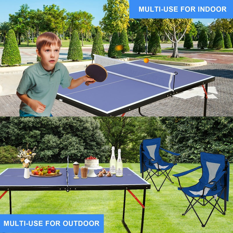 Pingpongtafel – Tafeltennistafel – Tafeltennisset – Table Tennis Bord – Tafeltennis Accessoires – Vouwbaar & draagbaar – Geschikt voor binnen en buiten – Inclusief net, batjes en ballen – Blauwe speeloppervlakte