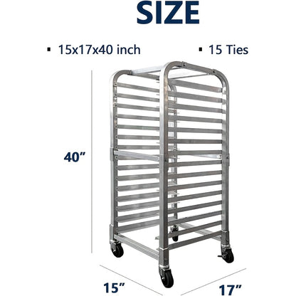 10/15-Tier Heavy-Duty Compact Mobile Bun Pan Rack with Lockable Wheels - Space-Saving Cooling Storage Shelf Suitable for Bakery, Kitchen, Restaurant - Assembly, Aluminum Shelving Unit
