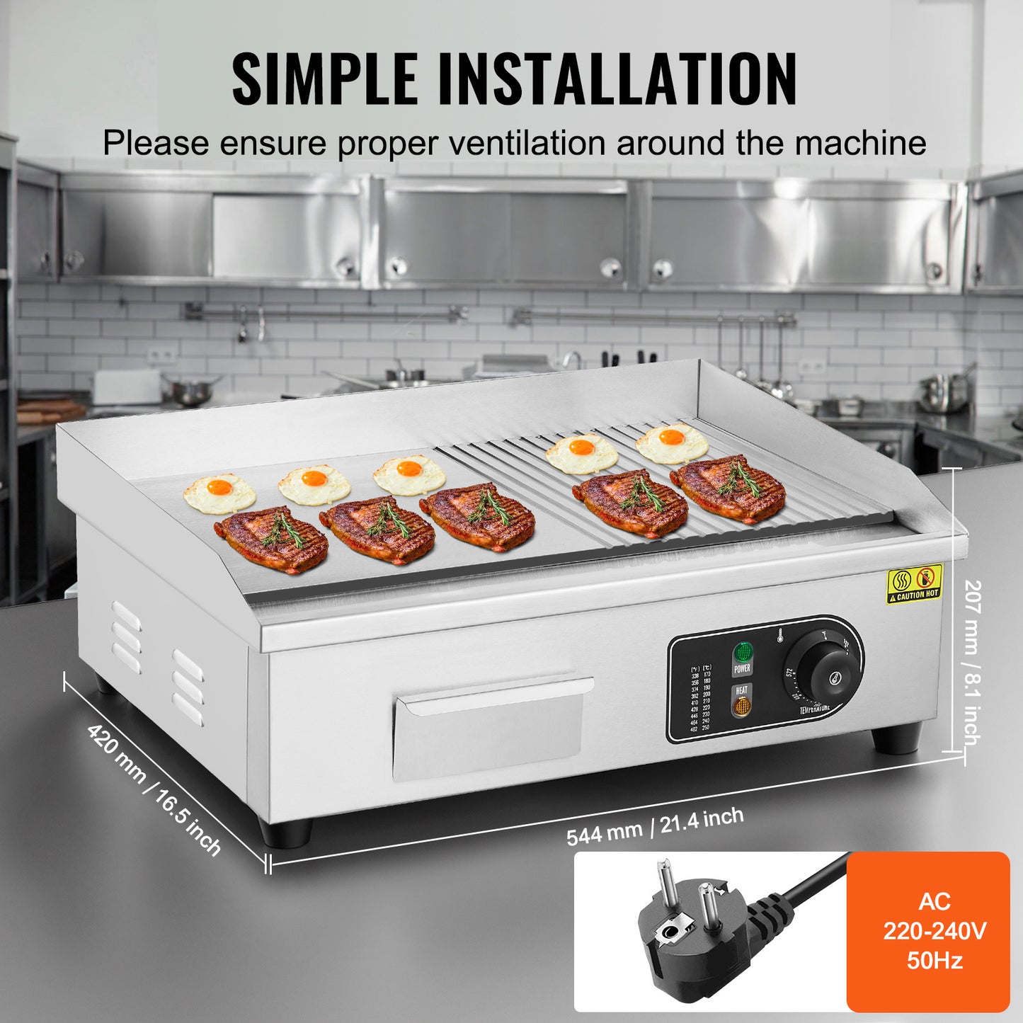 Elektrische Grillplaat – Elektrische Bakplaat – Contactgrill – Tafelgrill – Bakplaat Grill – 3200W Vermogen – 54x30 cm Groot Kookoppervlak
