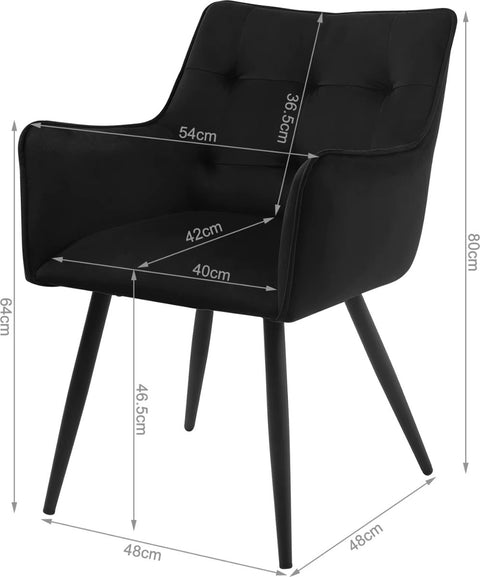 Eetkamerstoel - Set van 2 stoelen - Fluweel eetkamer stoel - Eettafel stoel - Fauteuil - Velvet - Zwarte Poot - Zwart