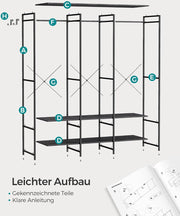 Kledinghangers - Kledingrek Metaal - Schoenenrek - Kledingkasten Slaapkamer - 40 x 141 x 180 cm - Kledingrek Zwart