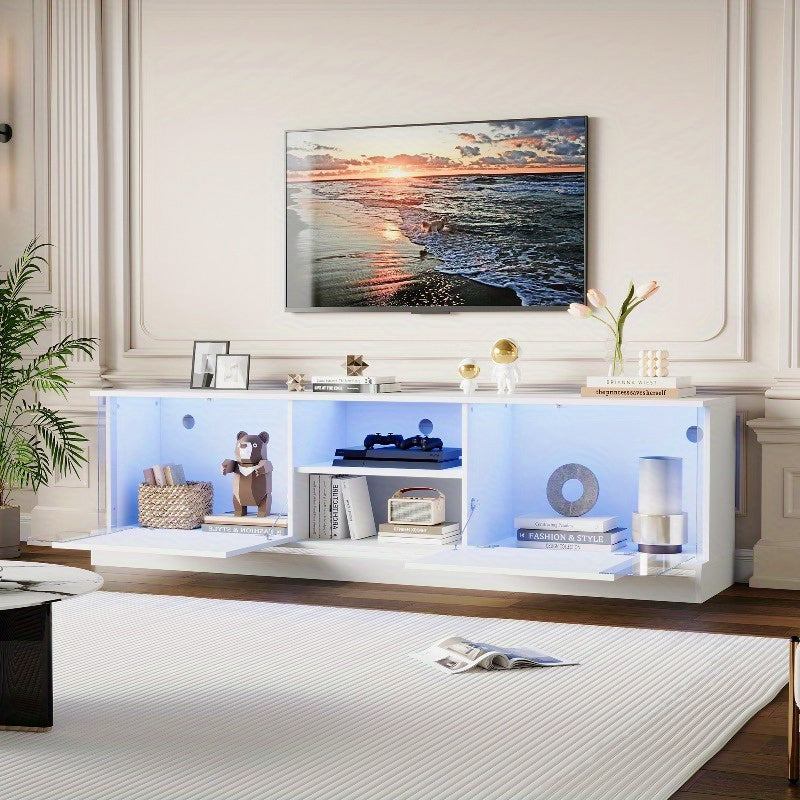 Moderne Witte High-Gloss Tv-Meubel – Rustieke Tv-Stand – Tv-Meubel Met Opbergruimte – Tv-Kast Voor Woonkamer – Tv-Tafel Voor Slaapkamer – Duurzaam Metalen Frame – Kabelmanagement Systeem