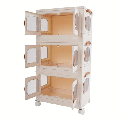 Opvouwbare Opberger – Opbergbox Met Wielen – Vouwkast Organizer – 3-laags Kastje – Milky White – Ruimtebesparend – Draagvermogen 50 kg